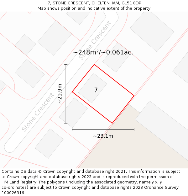 7, STONE CRESCENT, CHELTENHAM, GL51 8DP: Plot and title map