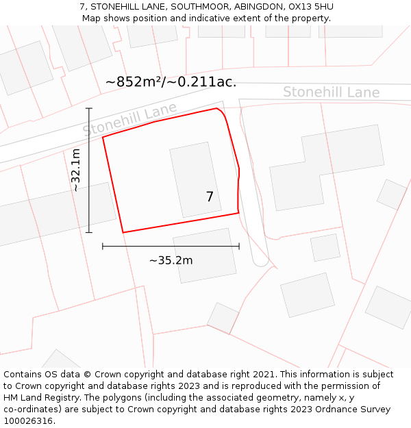 7, STONEHILL LANE, SOUTHMOOR, ABINGDON, OX13 5HU: Plot and title map