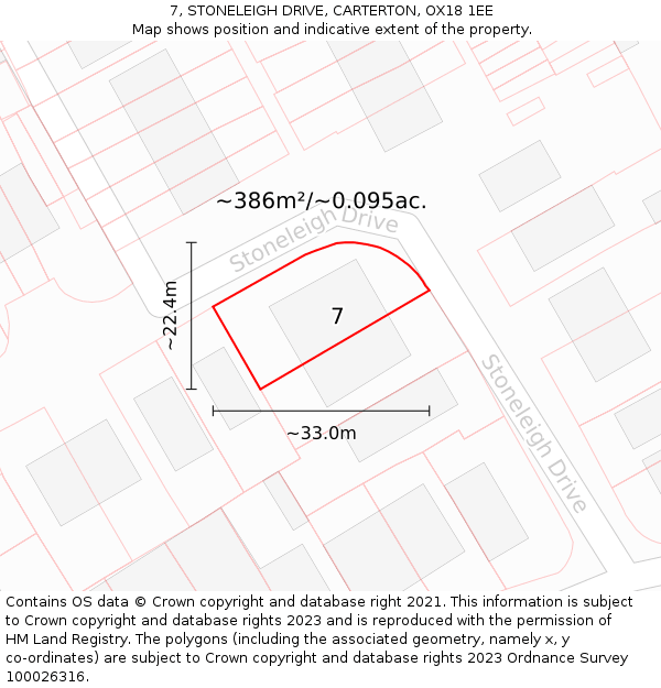 7, STONELEIGH DRIVE, CARTERTON, OX18 1EE: Plot and title map