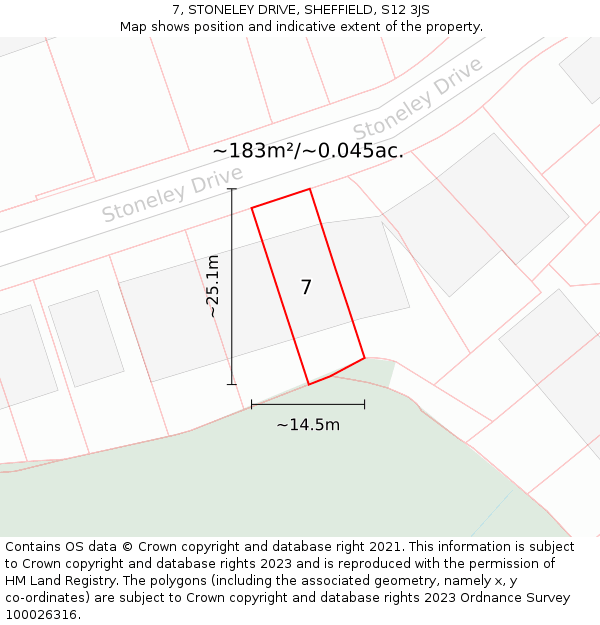 7, STONELEY DRIVE, SHEFFIELD, S12 3JS: Plot and title map