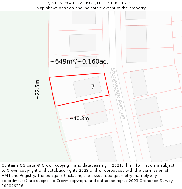 7, STONEYGATE AVENUE, LEICESTER, LE2 3HE: Plot and title map