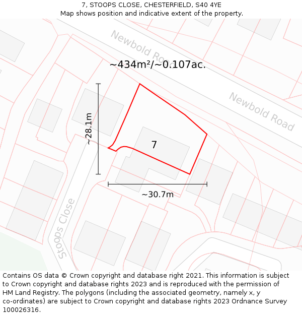 7, STOOPS CLOSE, CHESTERFIELD, S40 4YE: Plot and title map