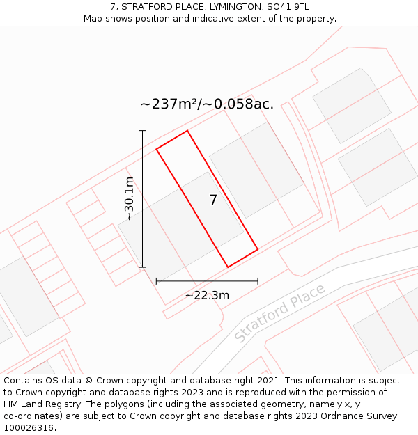 7, STRATFORD PLACE, LYMINGTON, SO41 9TL: Plot and title map