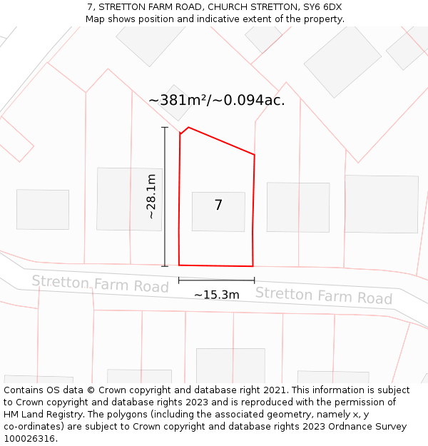 7, STRETTON FARM ROAD, CHURCH STRETTON, SY6 6DX: Plot and title map