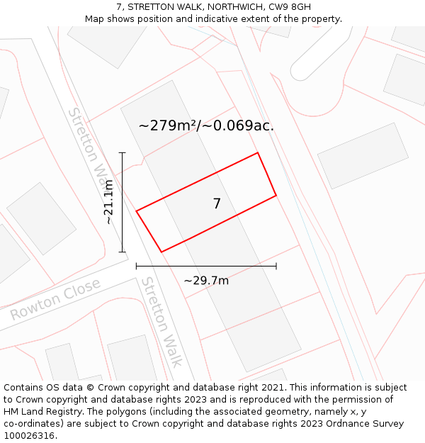 7, STRETTON WALK, NORTHWICH, CW9 8GH: Plot and title map