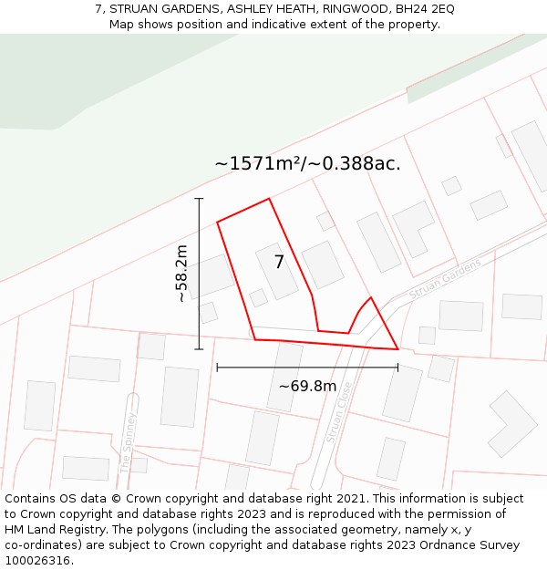 7, STRUAN GARDENS, ASHLEY HEATH, RINGWOOD, BH24 2EQ: Plot and title map