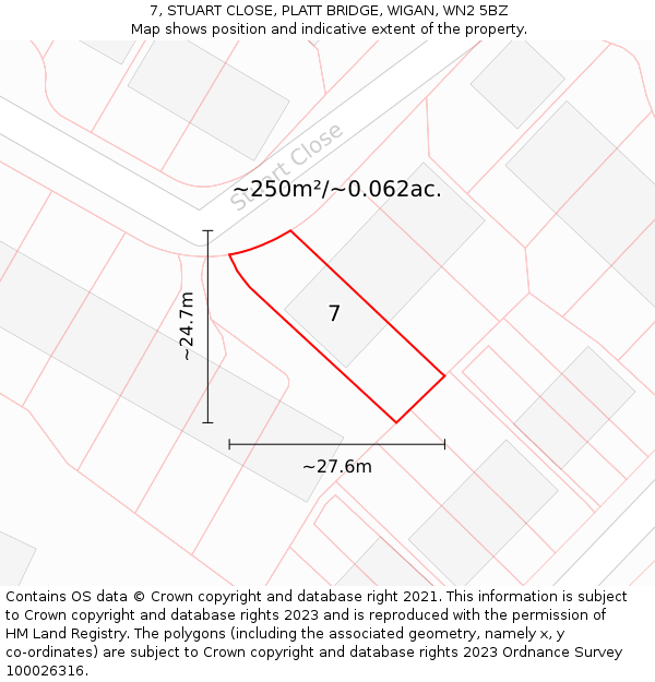 7, STUART CLOSE, PLATT BRIDGE, WIGAN, WN2 5BZ: Plot and title map