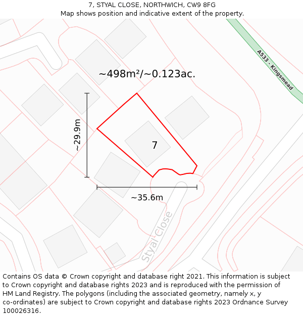 7, STYAL CLOSE, NORTHWICH, CW9 8FG: Plot and title map