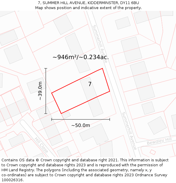 7, SUMMER HILL AVENUE, KIDDERMINSTER, DY11 6BU: Plot and title map