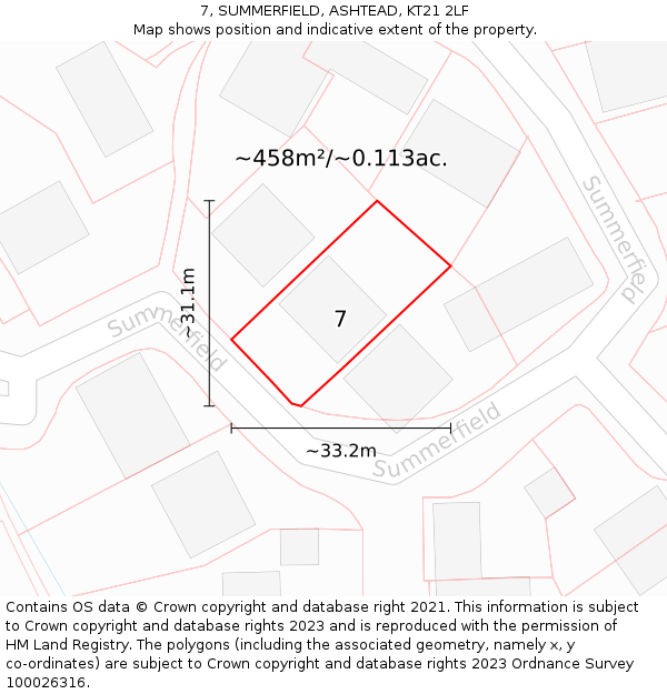 7, SUMMERFIELD, ASHTEAD, KT21 2LF: Plot and title map