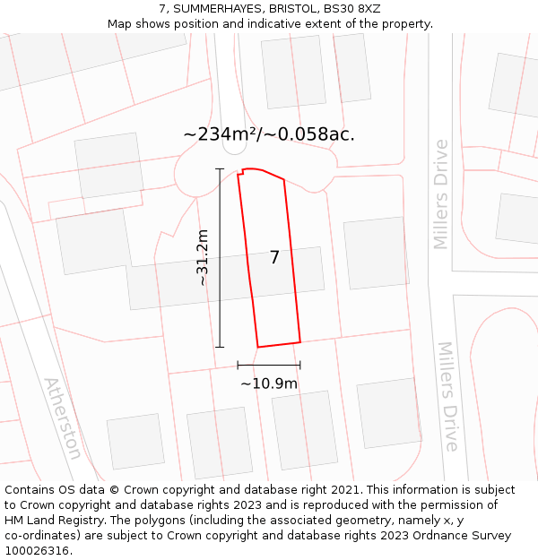 7, SUMMERHAYES, BRISTOL, BS30 8XZ: Plot and title map