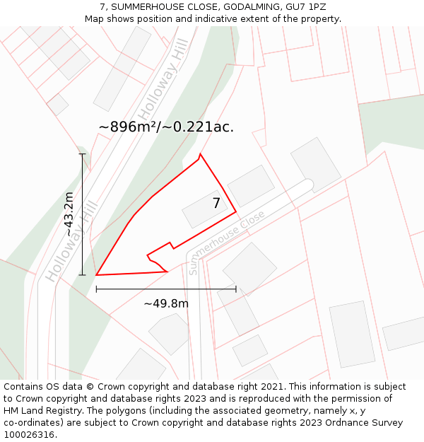 7, SUMMERHOUSE CLOSE, GODALMING, GU7 1PZ: Plot and title map