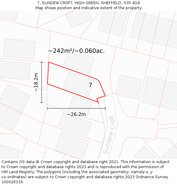 7, SUNDEW CROFT, HIGH GREEN, SHEFFIELD, S35 4DA: Plot and title map