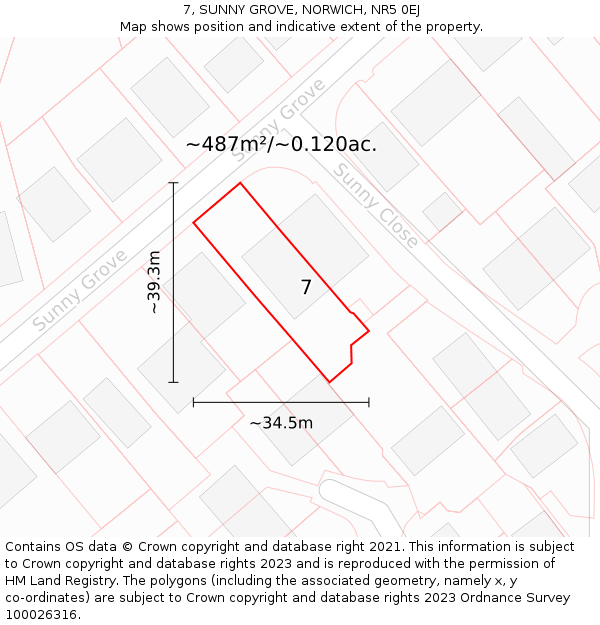 7, SUNNY GROVE, NORWICH, NR5 0EJ: Plot and title map