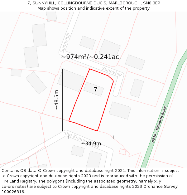 7, SUNNYHILL, COLLINGBOURNE DUCIS, MARLBOROUGH, SN8 3EP: Plot and title map