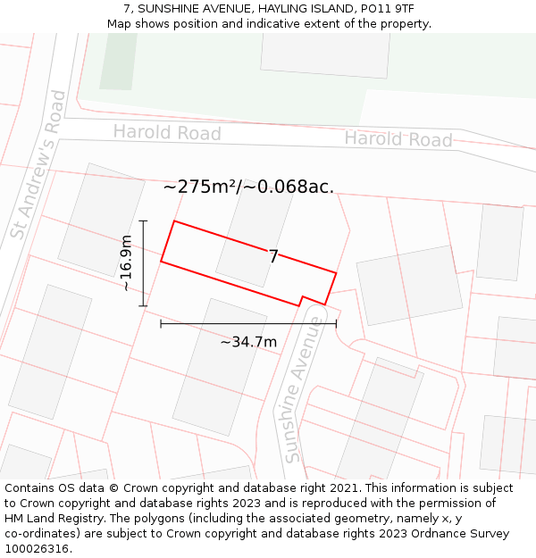 7, SUNSHINE AVENUE, HAYLING ISLAND, PO11 9TF: Plot and title map