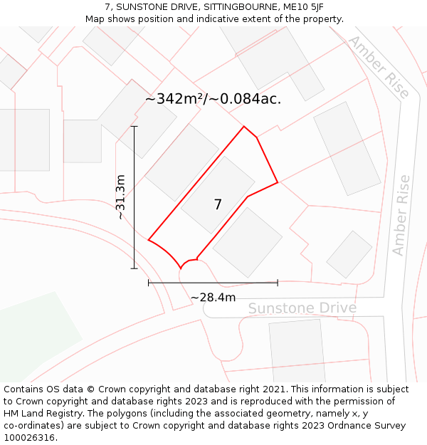 7, SUNSTONE DRIVE, SITTINGBOURNE, ME10 5JF: Plot and title map