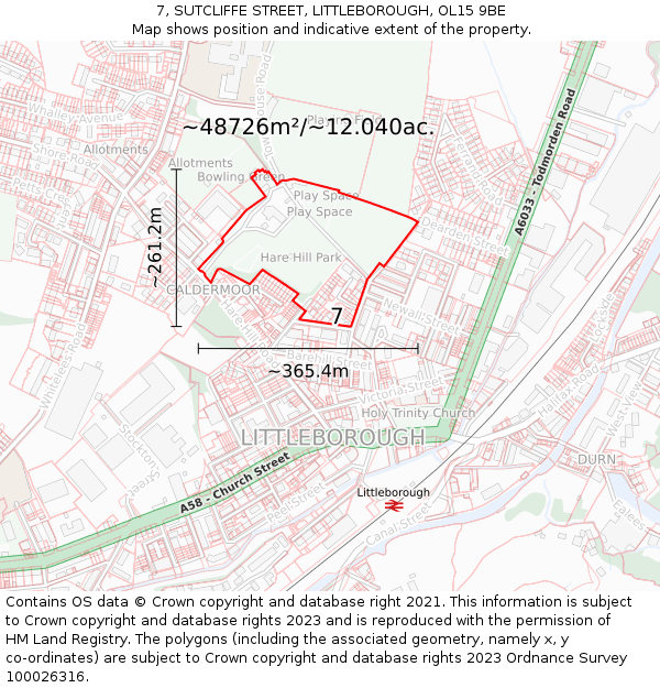 7, SUTCLIFFE STREET, LITTLEBOROUGH, OL15 9BE: Plot and title map