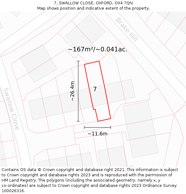 7, SWALLOW CLOSE, OXFORD, OX4 7QN: Plot and title map