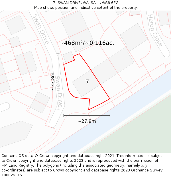 7, SWAN DRIVE, WALSALL, WS8 6EG: Plot and title map