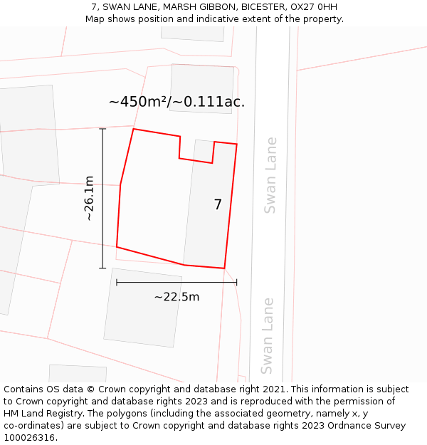 7, SWAN LANE, MARSH GIBBON, BICESTER, OX27 0HH: Plot and title map