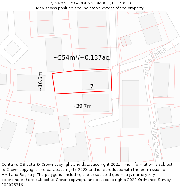 7, SWANLEY GARDENS, MARCH, PE15 8GB: Plot and title map