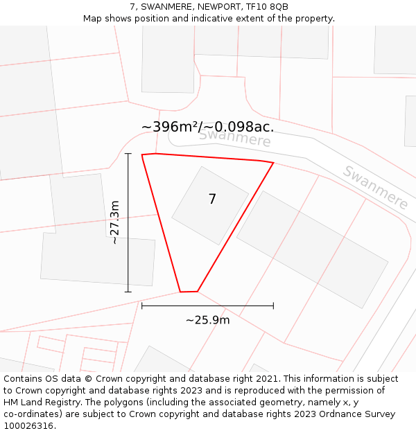 7, SWANMERE, NEWPORT, TF10 8QB: Plot and title map