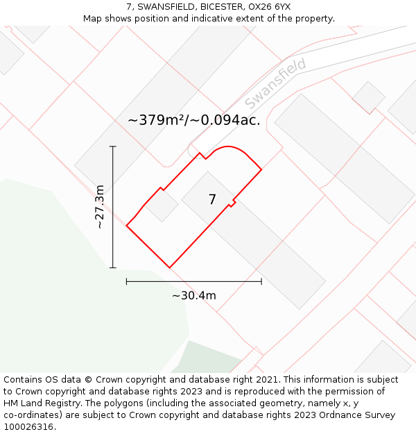 7, SWANSFIELD, BICESTER, OX26 6YX: Plot and title map