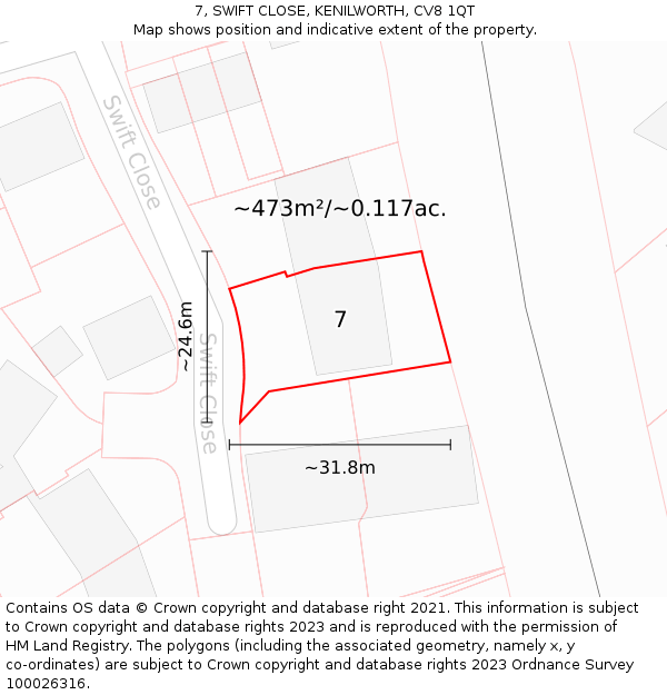 7, SWIFT CLOSE, KENILWORTH, CV8 1QT: Plot and title map