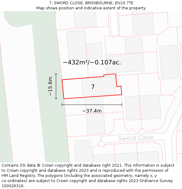 7, SWORD CLOSE, BROXBOURNE, EN10 7TE: Plot and title map