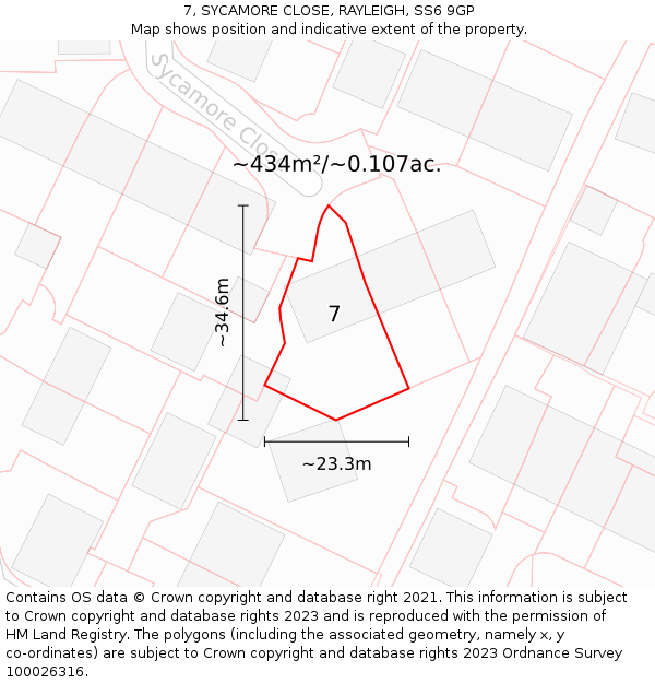 7, SYCAMORE CLOSE, RAYLEIGH, SS6 9GP: Plot and title map