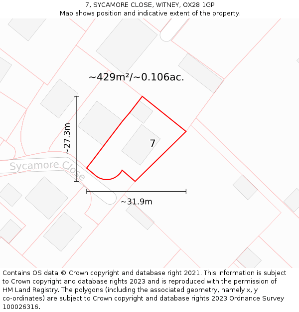 7, SYCAMORE CLOSE, WITNEY, OX28 1GP: Plot and title map