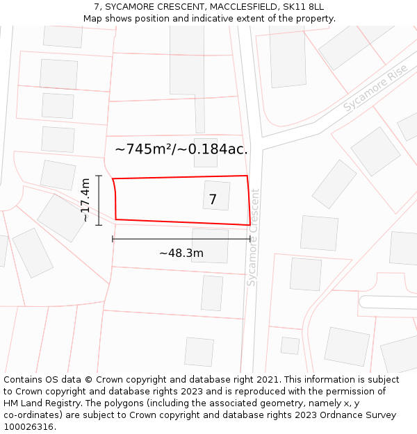 7, SYCAMORE CRESCENT, MACCLESFIELD, SK11 8LL: Plot and title map