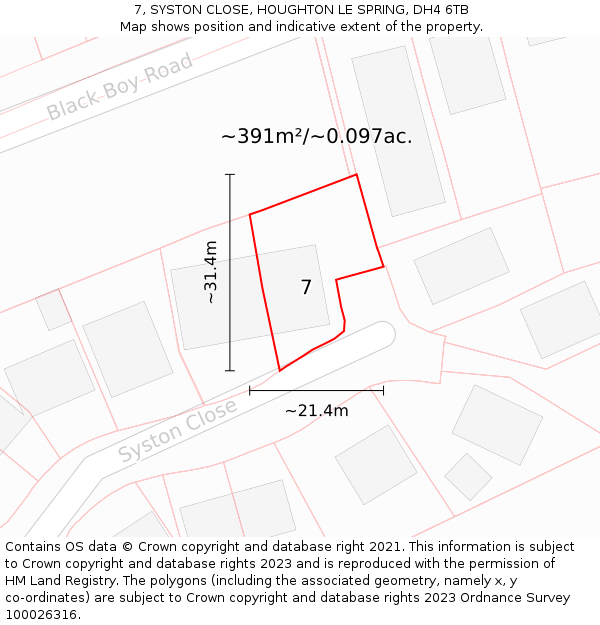 7, SYSTON CLOSE, HOUGHTON LE SPRING, DH4 6TB: Plot and title map