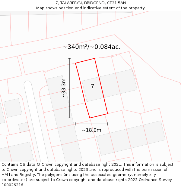 7, TAI ARFRYN, BRIDGEND, CF31 5AN: Plot and title map