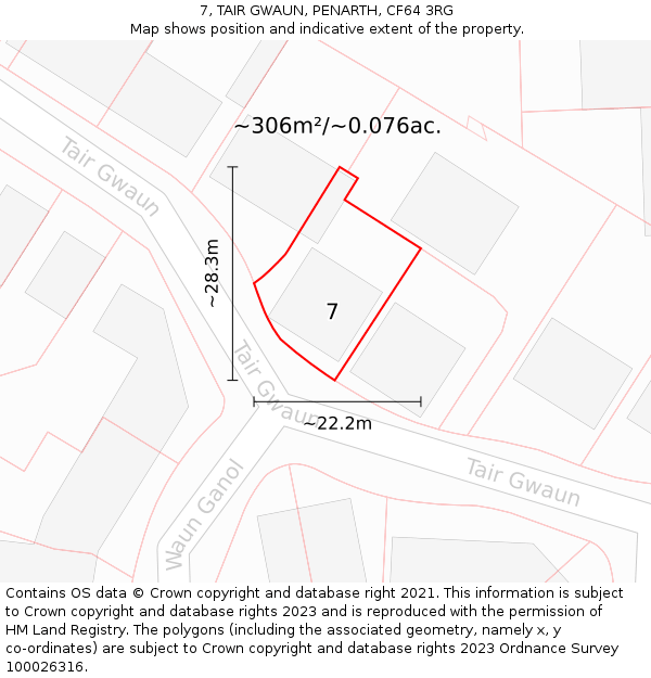 7, TAIR GWAUN, PENARTH, CF64 3RG: Plot and title map