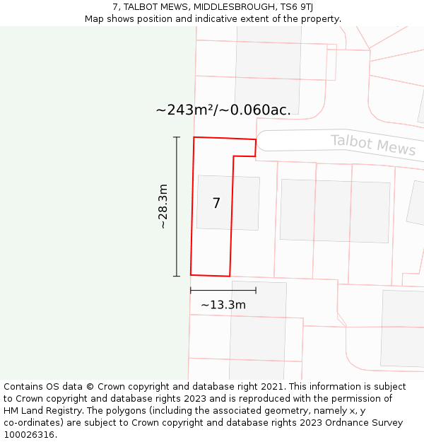 7, TALBOT MEWS, MIDDLESBROUGH, TS6 9TJ: Plot and title map