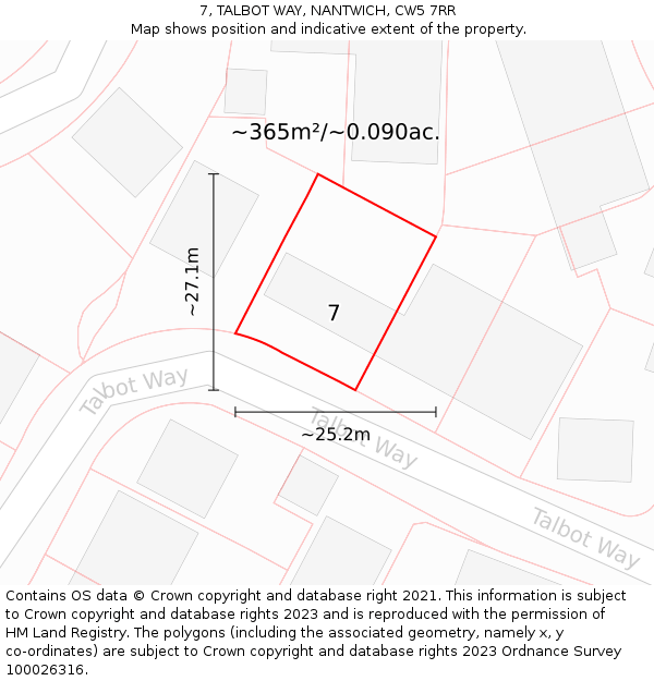 7, TALBOT WAY, NANTWICH, CW5 7RR: Plot and title map