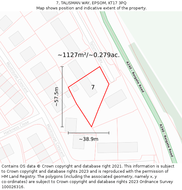 7, TALISMAN WAY, EPSOM, KT17 3PQ: Plot and title map