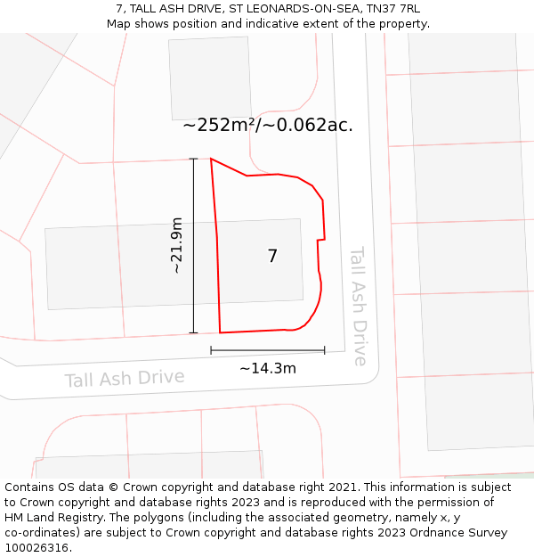 7, TALL ASH DRIVE, ST LEONARDS-ON-SEA, TN37 7RL: Plot and title map