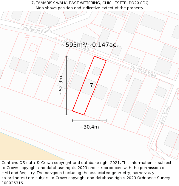 7, TAMARISK WALK, EAST WITTERING, CHICHESTER, PO20 8DQ: Plot and title map