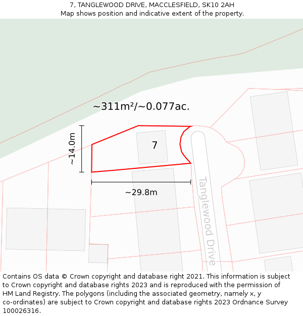 7, TANGLEWOOD DRIVE, MACCLESFIELD, SK10 2AH: Plot and title map