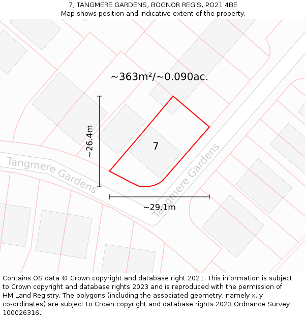 7, TANGMERE GARDENS, BOGNOR REGIS, PO21 4BE: Plot and title map