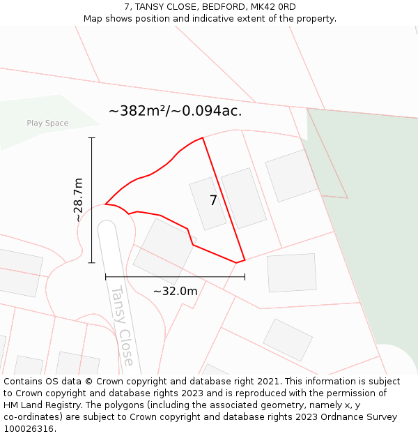 7, TANSY CLOSE, BEDFORD, MK42 0RD: Plot and title map