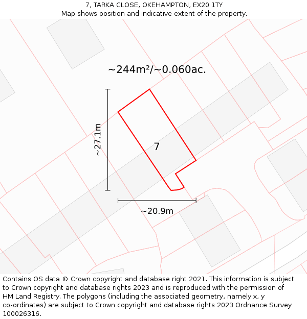 7, TARKA CLOSE, OKEHAMPTON, EX20 1TY: Plot and title map