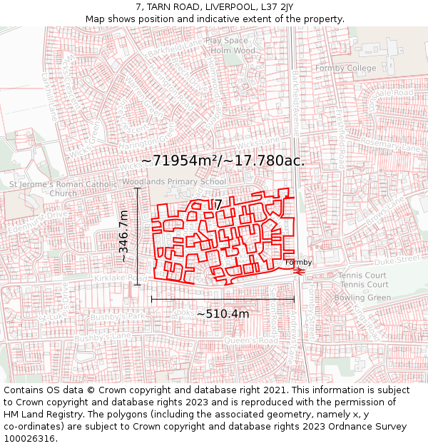 7, TARN ROAD, LIVERPOOL, L37 2JY: Plot and title map