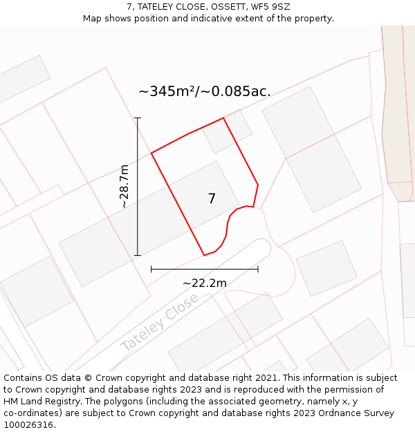 7, TATELEY CLOSE, OSSETT, WF5 9SZ: Plot and title map