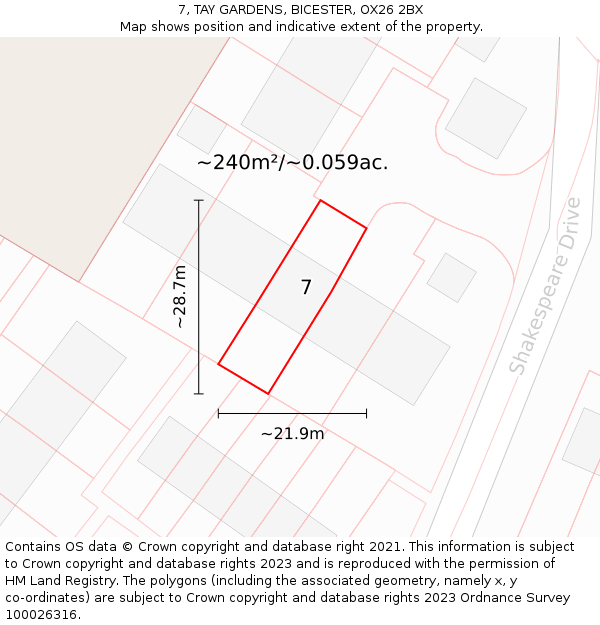 7, TAY GARDENS, BICESTER, OX26 2BX: Plot and title map