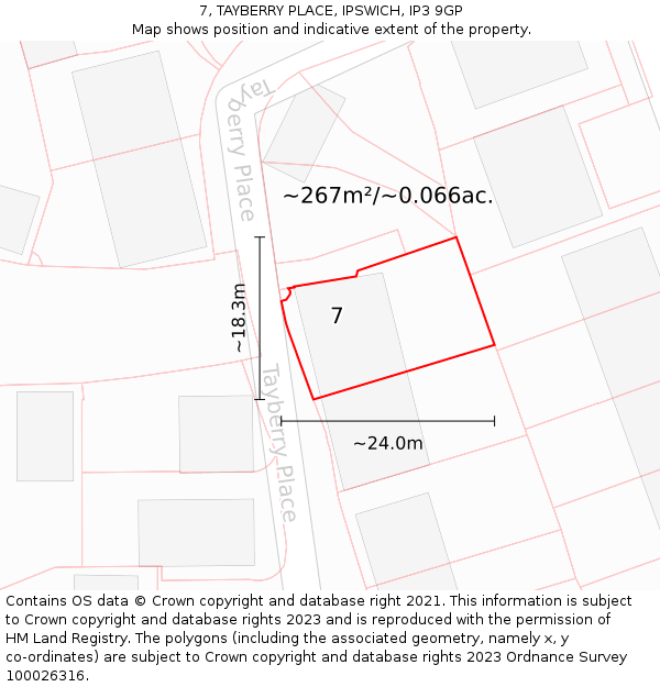 7, TAYBERRY PLACE, IPSWICH, IP3 9GP: Plot and title map