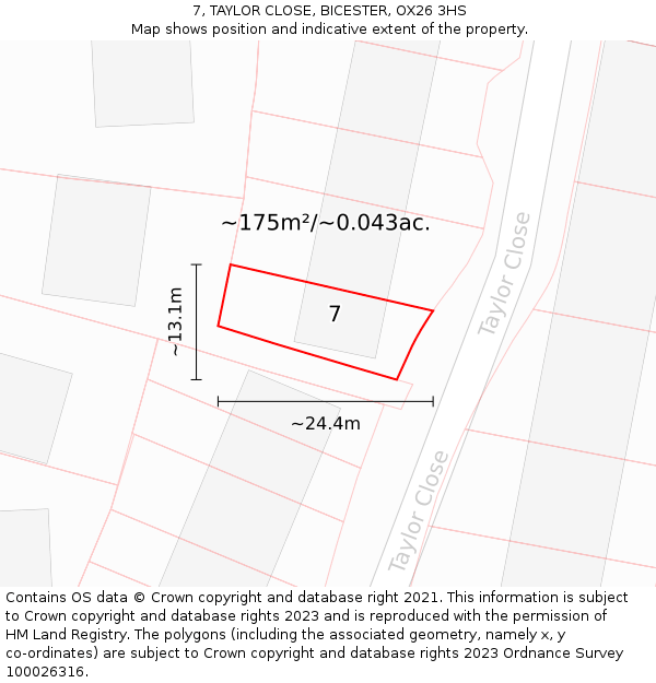 7, TAYLOR CLOSE, BICESTER, OX26 3HS: Plot and title map